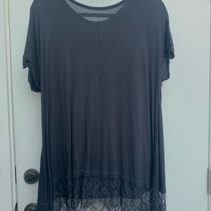 Black tee with lace bottom, loose fit